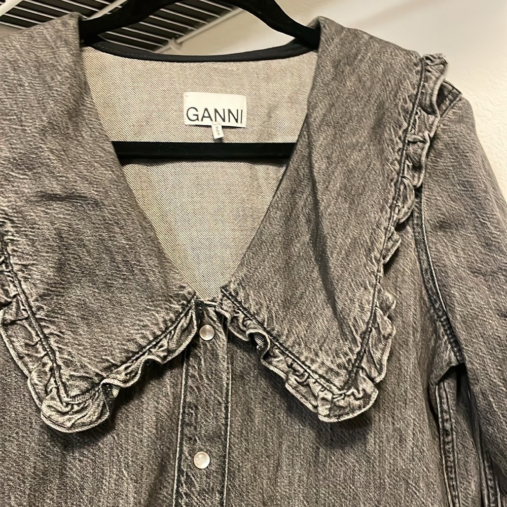 ganni gray jean button up shirt
